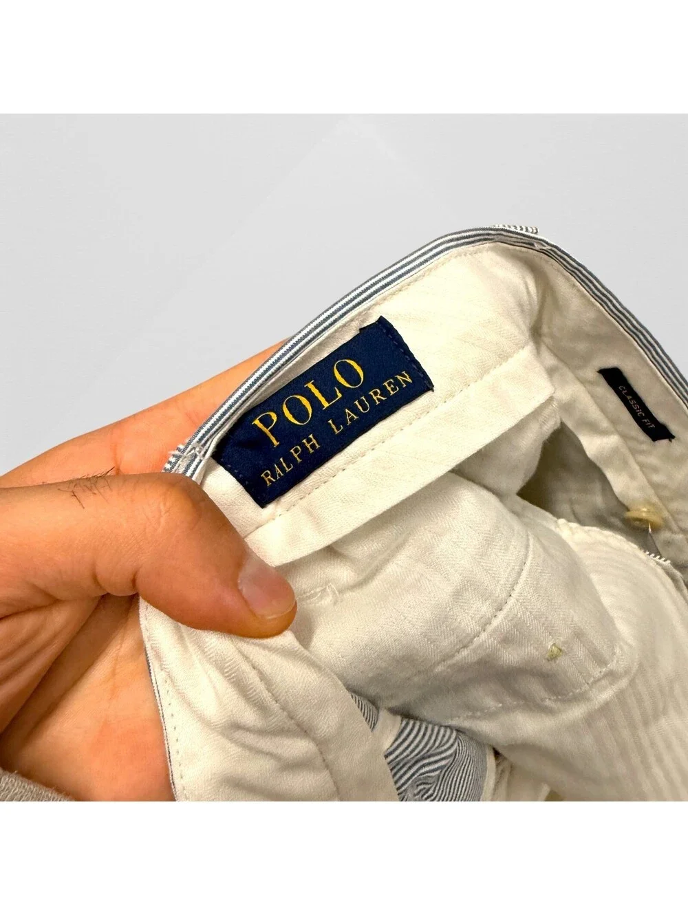 Polo Ralph Lauren Pants Mens 34x29 Blue Seersucker Chino Slacks Trouser Slim Fit